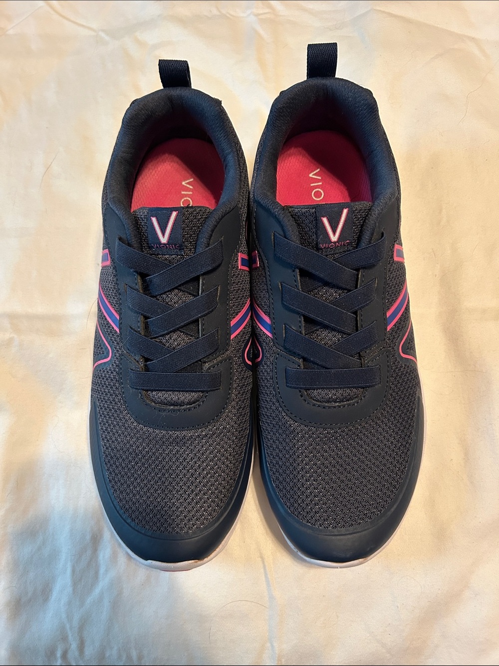 Vionic Shayna slip-on Navy Sneakers with Pink Accents